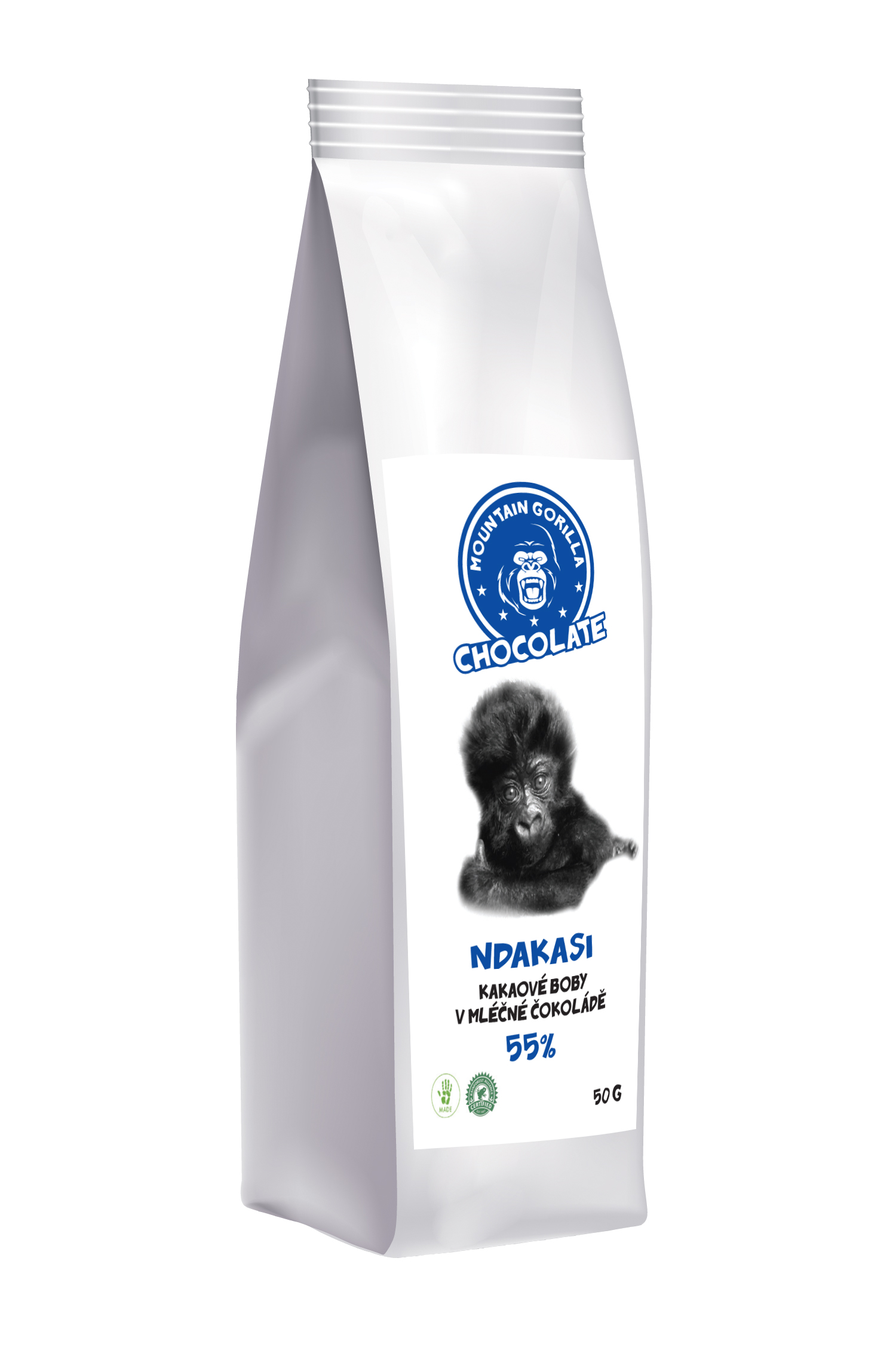 Kakaové boby v mléčné čokoládě Ndakasi 55 % 50 g 